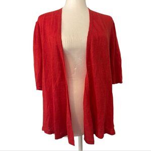 Eileen Fisher Orange 100% Linen Open Front Half Sleeve Cardigan Sweater
